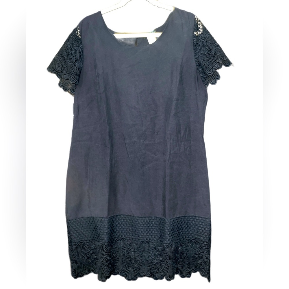 Elegant Navy patterned lace style  Trim Dress